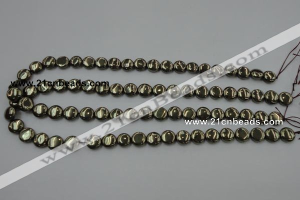 CPY221 15.5 inches 10mm flat round pyrite gemstone beads wholesale