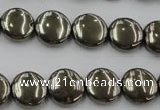 CPY222 15.5 inches 12mm flat round pyrite gemstone beads wholesale