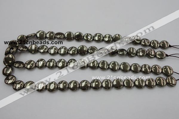 CPY222 15.5 inches 12mm flat round pyrite gemstone beads wholesale