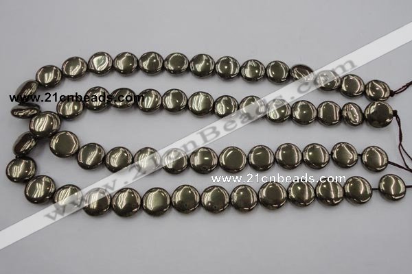 CPY223 15.5 inches 14mm flat round pyrite gemstone beads wholesale