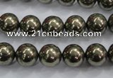CPY24 16 inches 12mm round pyrite gemstone beads wholesale