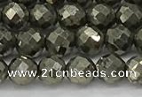 CPY265 15.5 inches 4mm faceted round pyrite gemstone beads