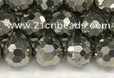 CPY266 15.5 inches 6mm faceted round pyrite gemstone beads