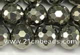 CPY267 15.5 inches 8mm round faceted pyrite gemstone beads