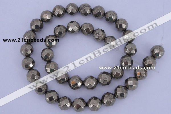 CPY30 16 inches 10mm faceted round pyrite gemstone beads wholesale