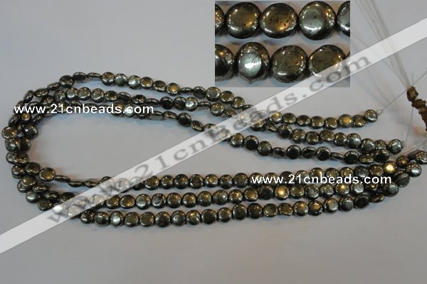 CPY300 15.5 inches 7mm flat round pyrite gemstone beads wholesale