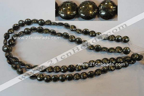 CPY301 15.5 inches 10mm flat round pyrite gemstone beads wholesale