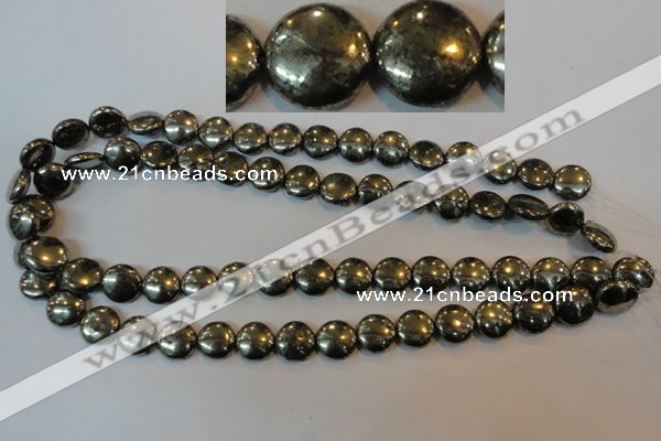 CPY302 15.5 inches 12mm flat round pyrite gemstone beads wholesale