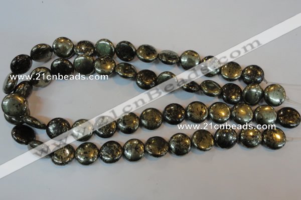 CPY303 15.5 inches 16mm flat round pyrite gemstone beads wholesale