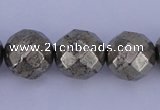 CPY31 16 inches 12mm faceted round pyrite gemstone beads wholesale