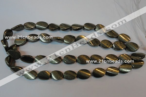 CPY335 15.5 inches 13*18mm twisted oval pyrite gemstone beads