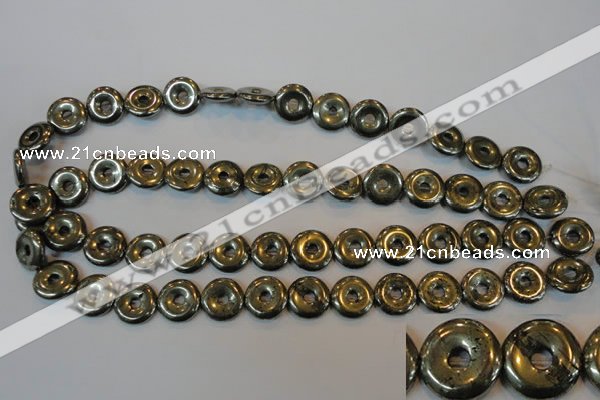 CPY337 15.5 inches 14mm donut pyrite gemstone beads wholesale