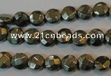 CPY341 15.5 inches 8mm faceted coin pyrite gemstone beads wholesale