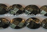 CPY344 15.5 inches 13*18mm faceted oval pyrite gemstone beads wholesale