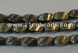 CPY345 15.5 inches 6*10mm twisted rice pyrite gemstone beads wholesale