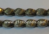 CPY346 15.5 inches 8*12mm twisted rice pyrite gemstone beads wholesale