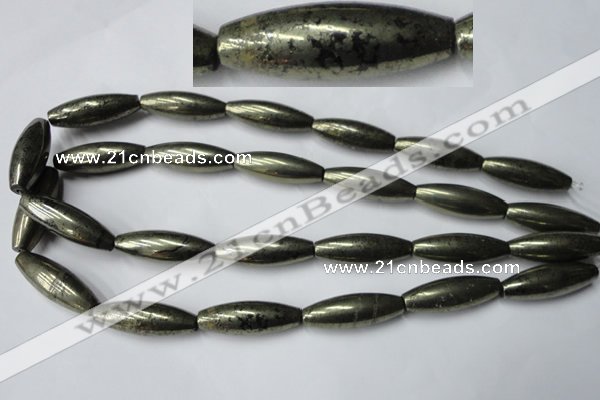 CPY368 15.5 inches 10*30mm rice pyrite gemstone beads wholesale