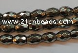 CPY371 15 inches 6*8mm faceted rice pyrite gemstone beads