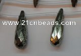 CPY374 Top drilled 8*25mm faceted teardrop pyrite gemstone beads