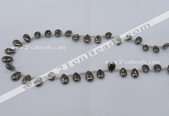 CPY382 Top drilled 7*11mm flat teardrop pyrite gemstone beads