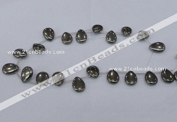 CPY386 Top drilled 15*20mm flat teardrop pyrite gemstone beads