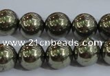 CPY405 15.5 inches 12mm round pyrite gemstone beads wholesale