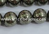 CPY407 15.5 inches 16mm round pyrite gemstone beads wholesale