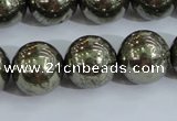 CPY407 15.5 inches 16mm round pyrite gemstone beads wholesale