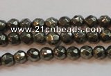 CPY49 16 inches 4mm faceted round pyrite gemstone beads wholesale