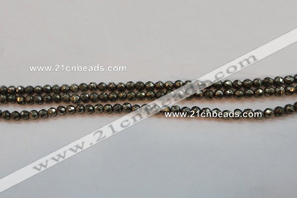 CPY49 16 inches 4mm faceted round pyrite gemstone beads wholesale