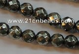 CPY50 16 inches 6mm faceted round pyrite gemstone beads wholesale