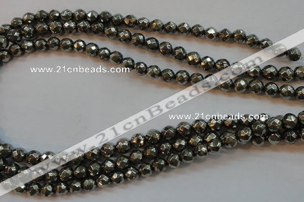 CPY50 16 inches 6mm faceted round pyrite gemstone beads wholesale