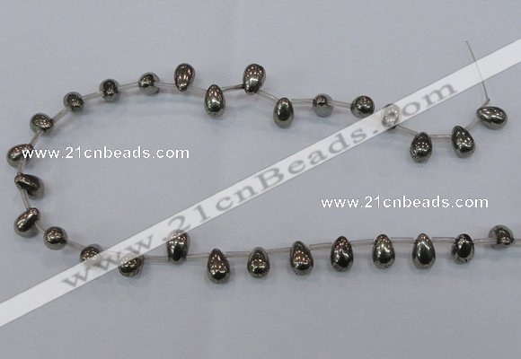 CPY551 Top drilled 8*12mm teardrop pyrite gemstone beads