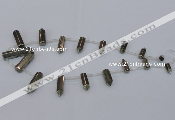 CPY556 Top drilled 6*14mm - 8*35mm sticks pyrite gemstone beads