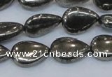 CPY578 15.5 inches 13*18mm flat teardrop pyrite gemstone beads