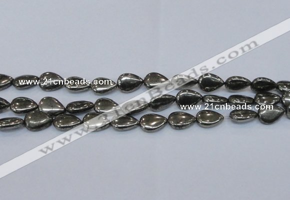 CPY578 15.5 inches 13*18mm flat teardrop pyrite gemstone beads