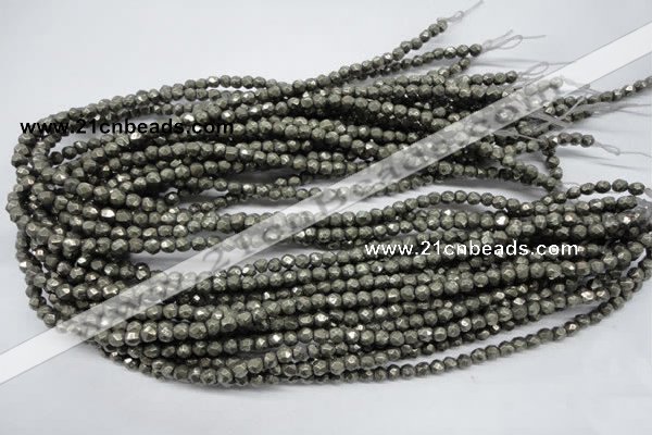 CPY60 15.5 inches 5mm faceted round pyrite gemstone beads wholesale