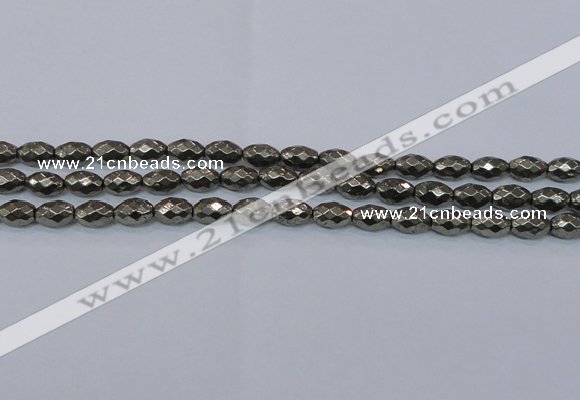 CPY603 15.5 inches 8*12mm faceted rice pyrite gemstone beads