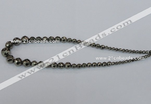 CPY615 15.5 inches 4mm - 12mm faceted round pyrite gemstone beads