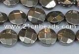 CPY627 15.5 inches 12mm faceted coin pyrite gemstone beads