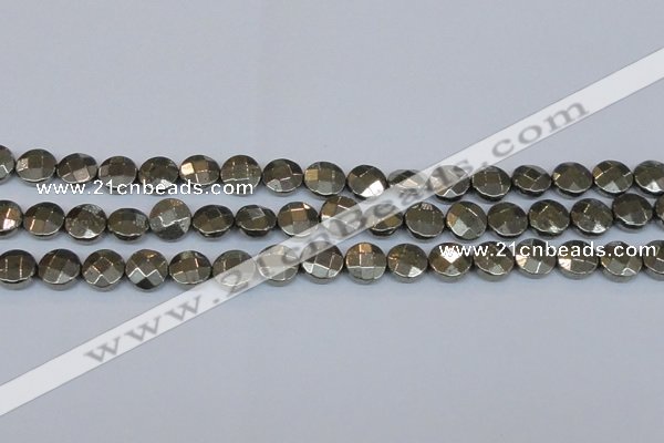 CPY627 15.5 inches 12mm faceted coin pyrite gemstone beads