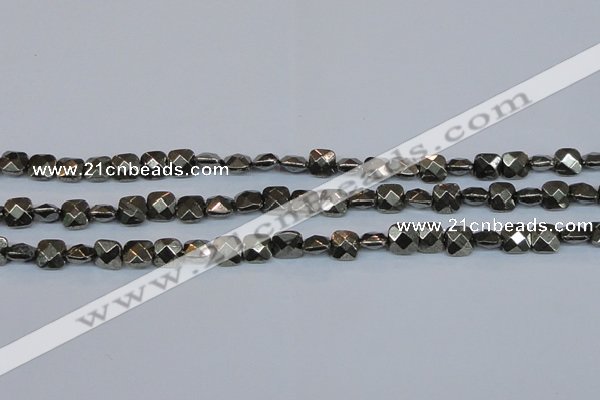 CPY635 15.5 inches 8*8mm faceted square pyrite gemstone beads