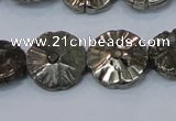 CPY660 15.5 inches 15mm carved flower pyrite gemstone beads