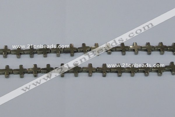 CPY663 15.5 inches 11*11mm cross pyrite gemstone beads wholesale