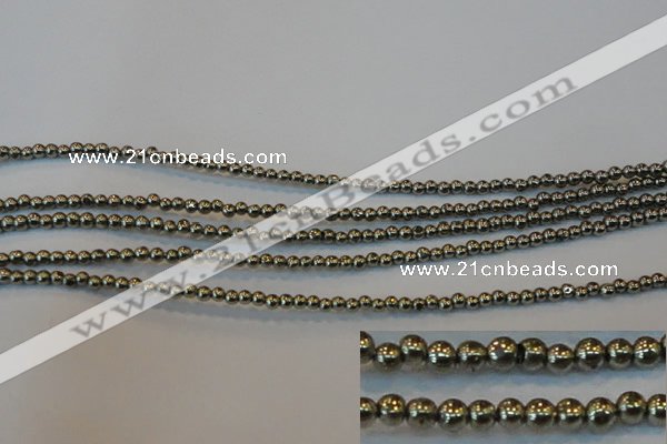 CPY70 15.5 inches 2mm round pyrite gemstone beads wholesale