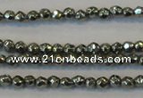 CPY72 15.5 inches 2mm faceted round pyrite gemstone beads wholesale