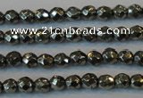 CPY73 15.5 inches 3mm faceted round pyrite gemstone beads wholesale