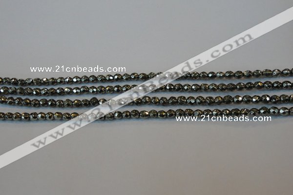 CPY73 15.5 inches 3mm faceted round pyrite gemstone beads wholesale