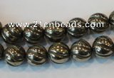 CPY75 15.5 inches 10mm carved round pyrite gemstone beads wholesale