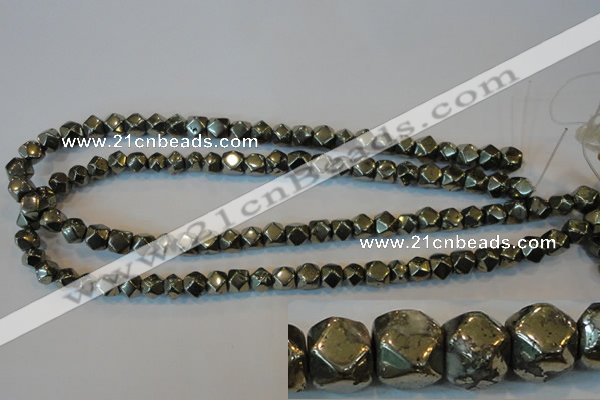 CPY78 15.5 inches 8-9mm faceted nuggets pyrite gemstone beads